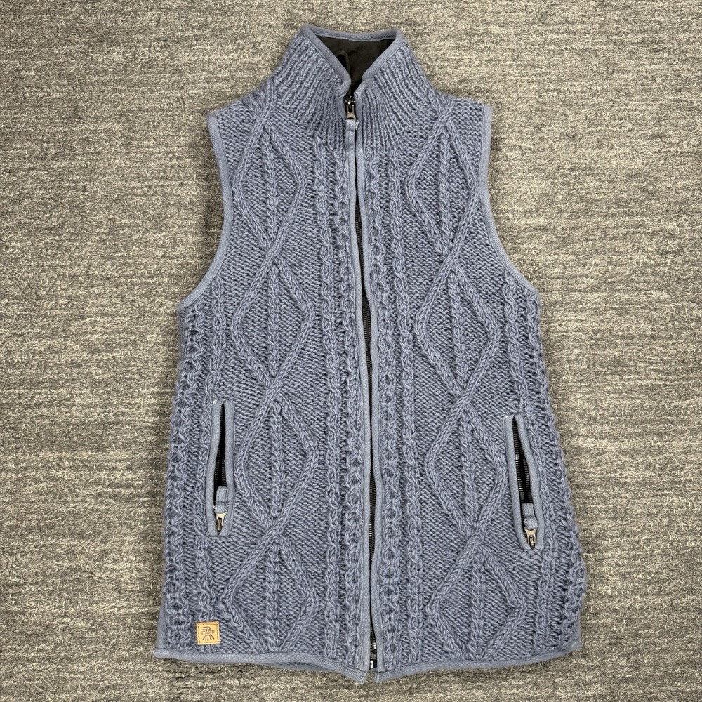 Vintage Pachamama Wool Vest Women Small Cable Knit Full ZIp Pockets Hand Knit